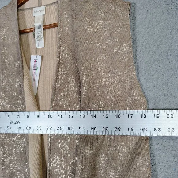 Chico's Shine Cardigan Women's 1 Tan Jacquard Print Reversible Sleeveless NWT - Picture 11 of 12